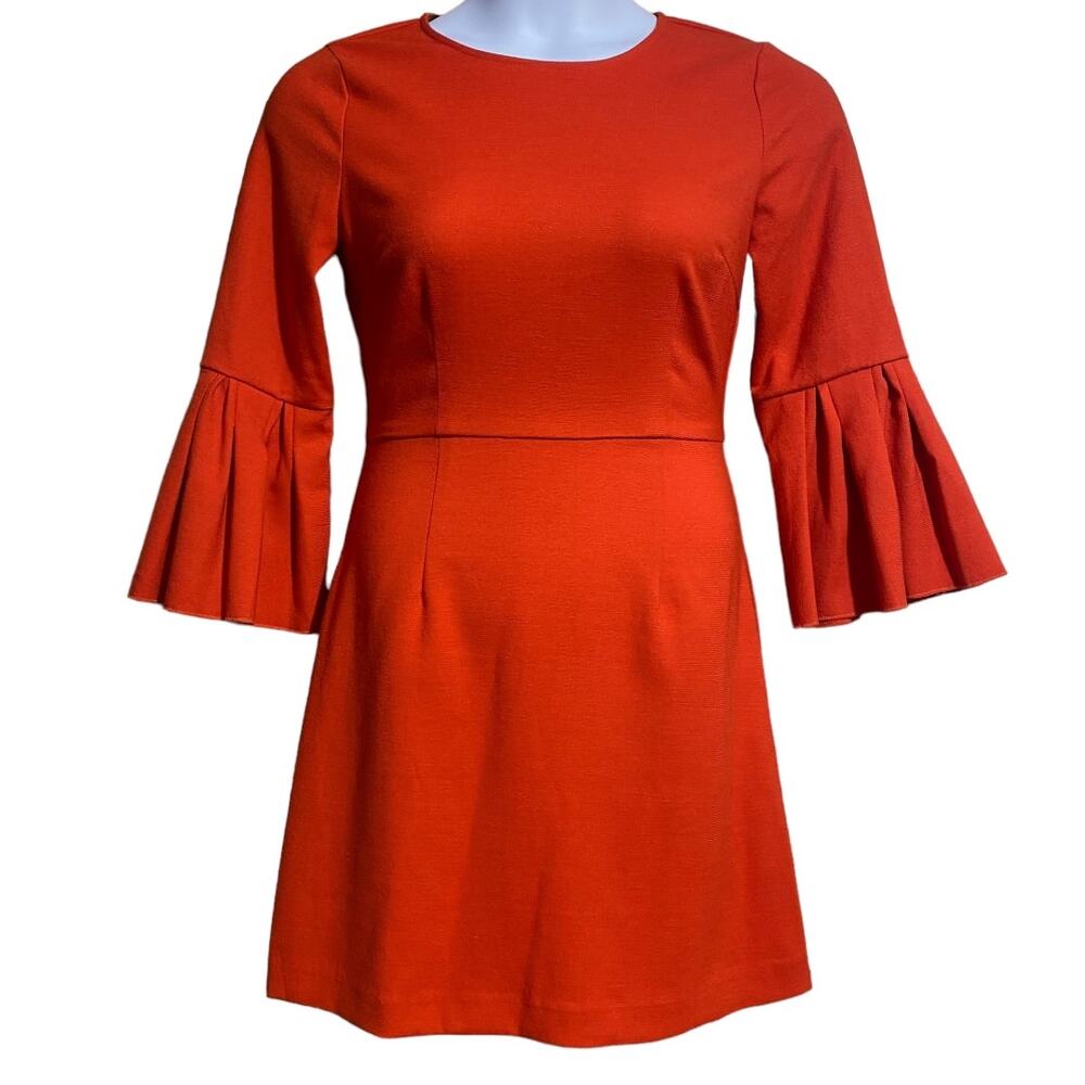 THML Vermillion red orange 3/4 pleated bell sleeve dress - small